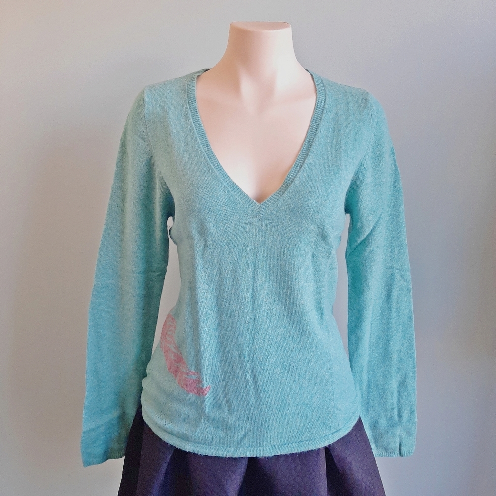 Zadig Voltaire cashmere teal v neck sweater